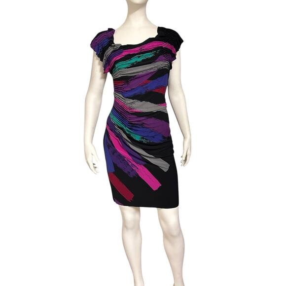 Rampage Women Large Bodycon Dress Multicolor RuchedAbstract Print Party Stretch - Picture 1 of 14